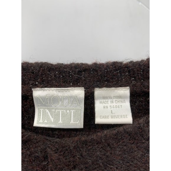 Moda Int'l Women Large Chunky Wool Geometric Tribal Pattern Cozy Sweater Brown R - Picture 3 of 8